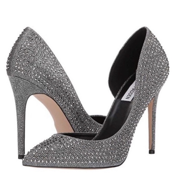Steve Madden Proper Sequin Studded Gunmetal Silver Heels - Picture 1 of 13